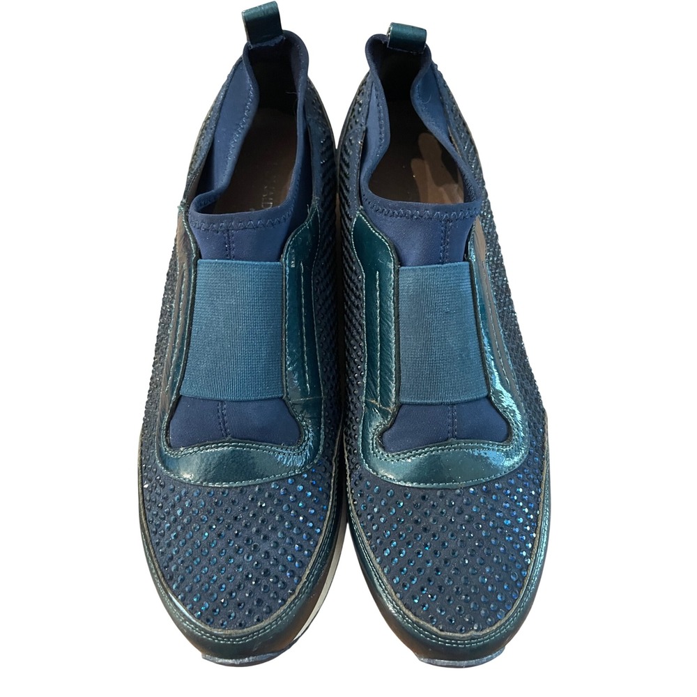 Donald J Pliner Slip On Sneaker Women 7.5 Navy Blue Rhinestone Embellished